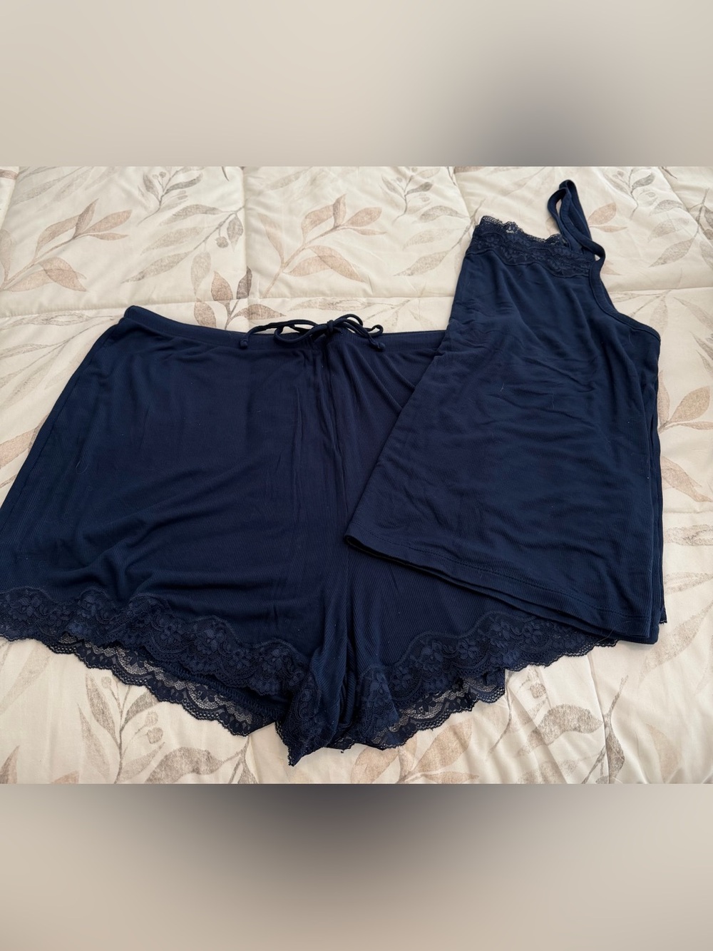 Auden Navy Lace-Trim Sleep Tank & Short Lounge Set